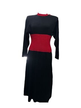 1980s St John for I. Magnum black and red Santana knit dress.